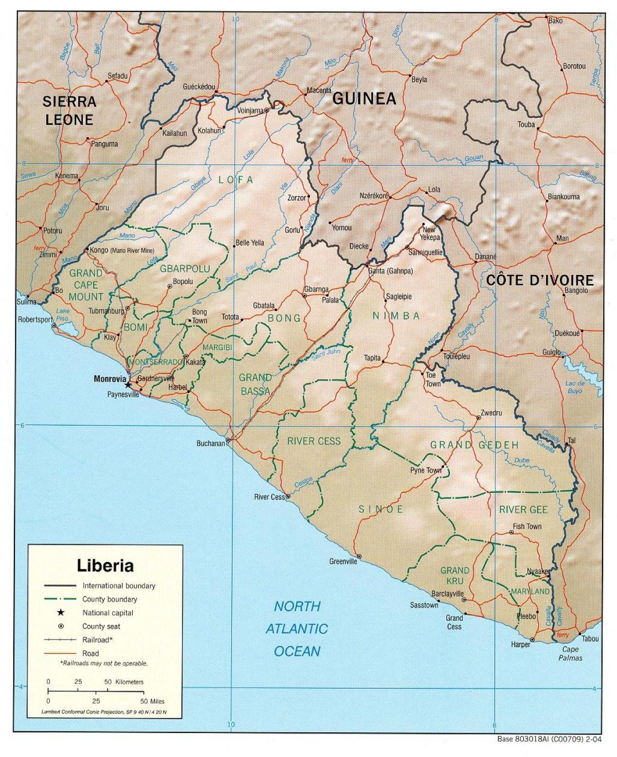 kort over geografisk kort over Liberia