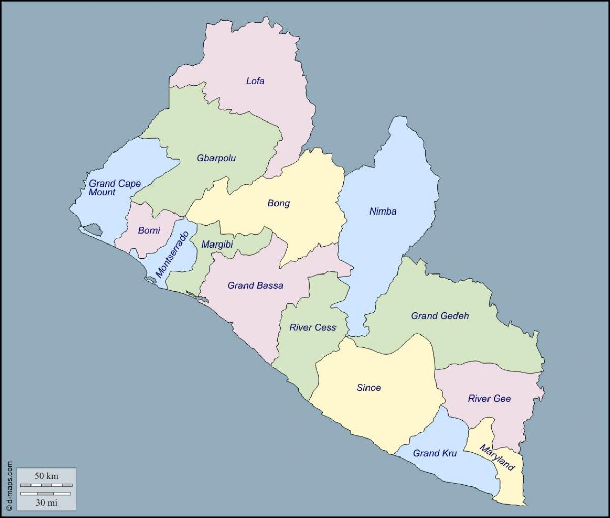 kort Liberia amter