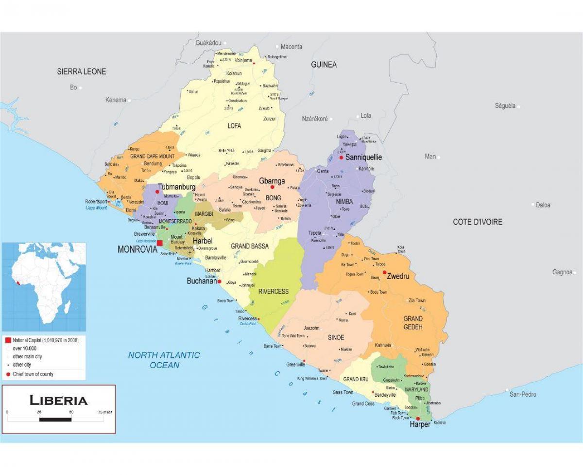 kort at trække det politiske kort i Liberia