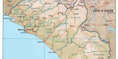Kort over geografisk kort over Liberia
